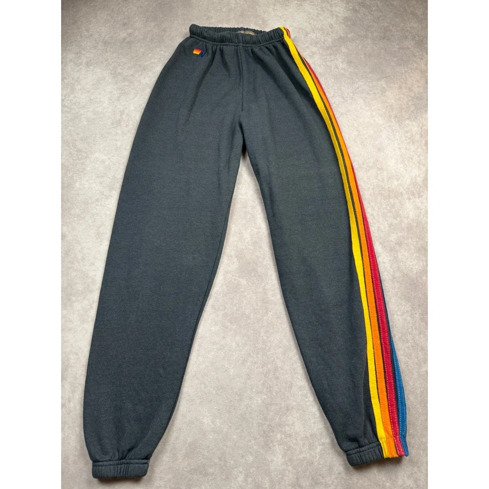 Aviator Nation Sweatpants Women XS Gray Rainbow Stripe Joggers USA Retro Sporty - Picture 1 of 12